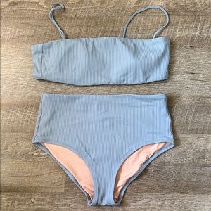 Madewell Light Blue Ribbed Bikini Set Size Large